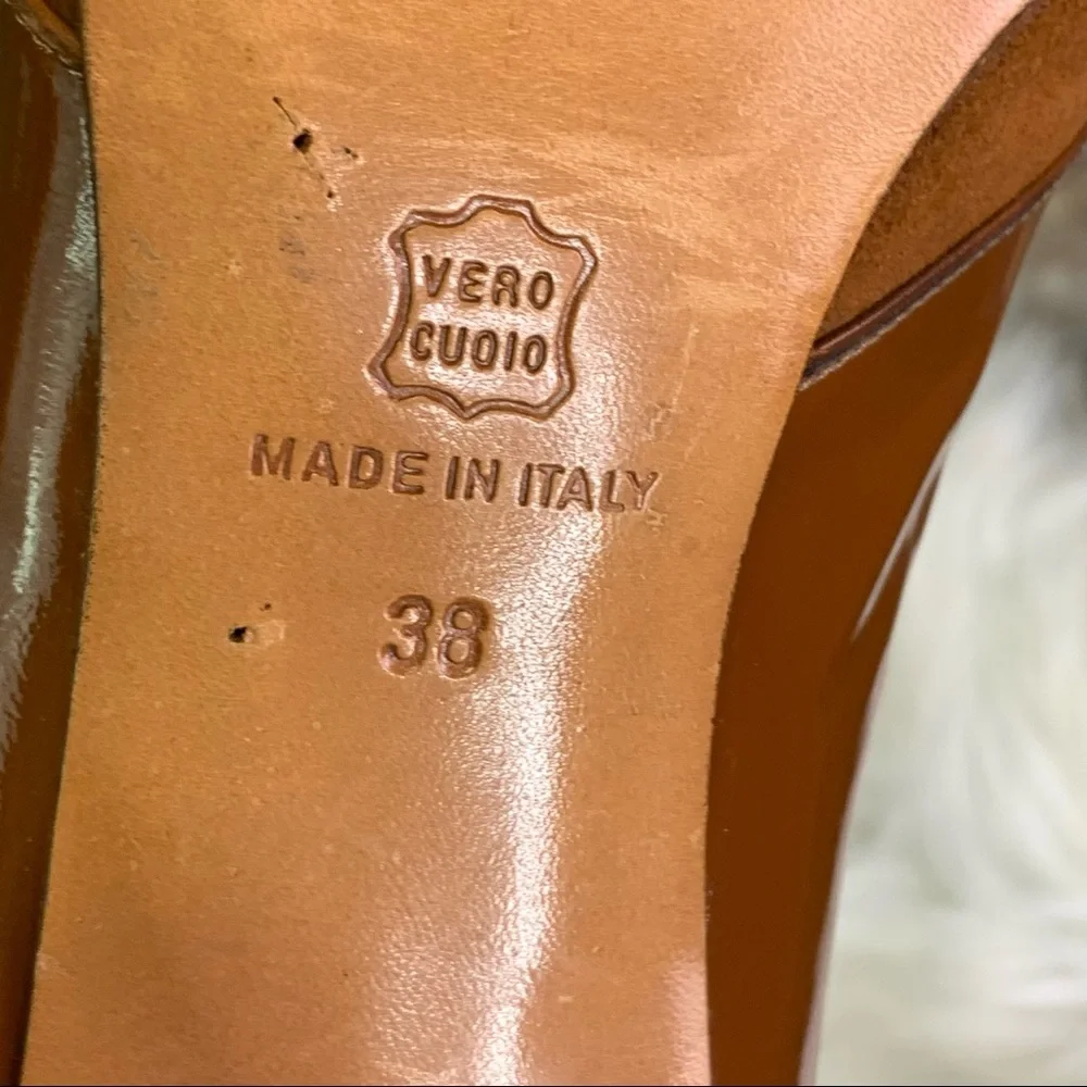 DOMENICO VACCA Italian Made Suede and Leather Burnt Caramel Kiltie Pumps, 38